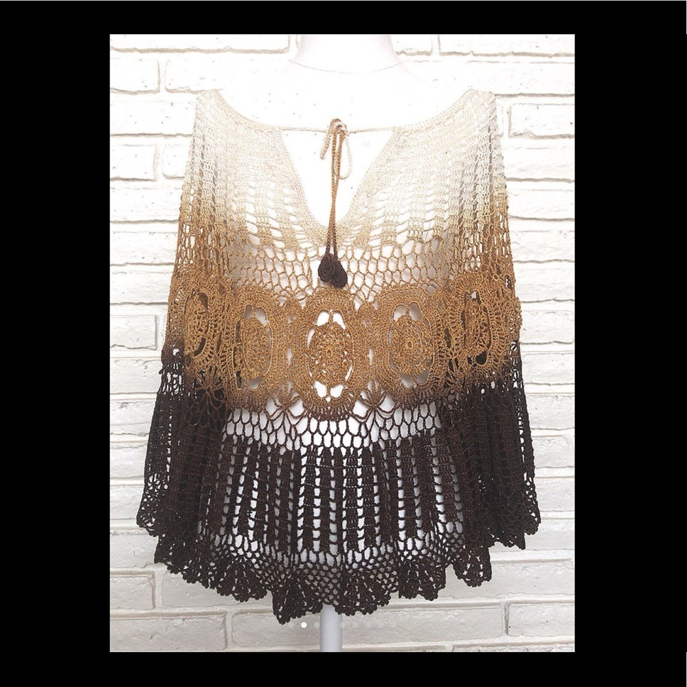 🆕🌹 VINTAGE HANDMADE CROCHET SHAWL OMBRÉ  OS